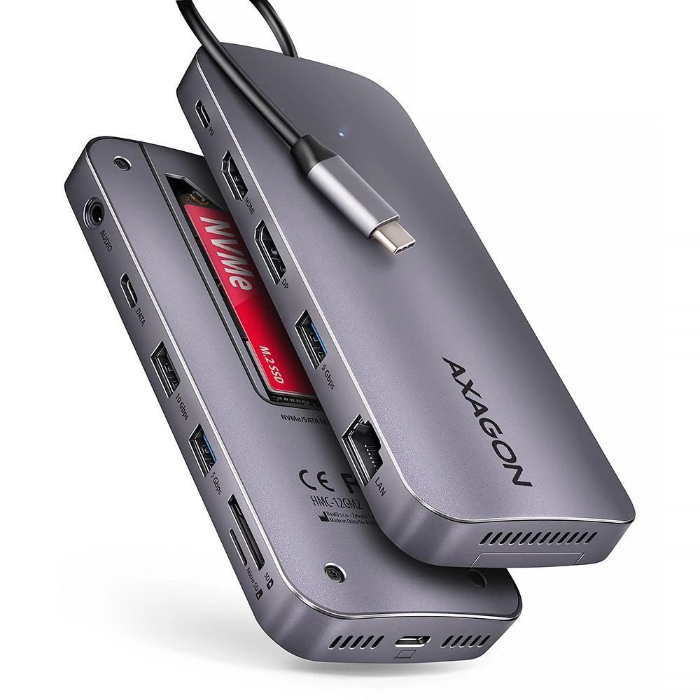 Axagon USB-C 10Gbps vairāku portu sadalītājs. NVMe/SATA M.2