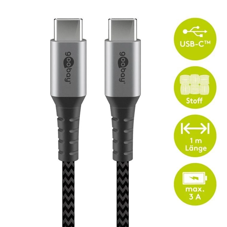 Goobay Tekstilais USB-C uz USB-C kabelis ar metāla spraudņiem