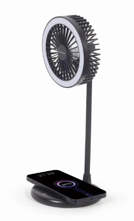 Gembird TA-WPC10-LEDFAN-01 galda ventilators ar lampu un bezvadu lādētāju