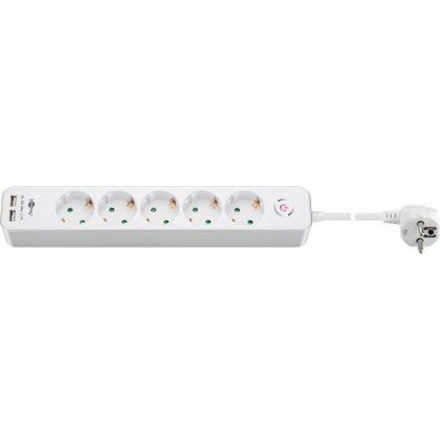 Goobay 5 krypčių maitinimo lizdas su jungikliu ir 2 USB prievadais, 1,5 m